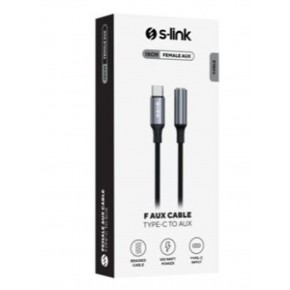 S-link Armor FC-01 15cm Type-C to F AUX Örgülü Metal Başlıklı Siyah Ses Kablosu
