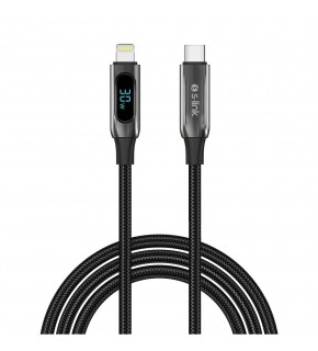 S-link Armor LED CL-030 30W 1mt Type-C to Lightning PD Örgülü LED Başlıklı Siyah Hızlı Şarj Kablosu