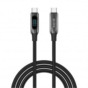 S-link Armor LED LCC-0100 100W 1m Type-C to Type-C PD Örgülü LED Başlıklı Siyah Hızlı Şarj Kablosu