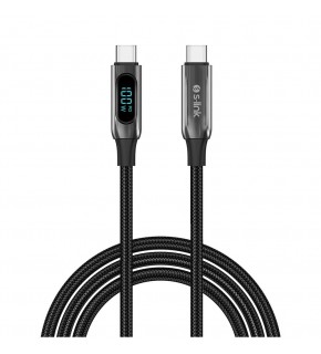S-link Armor LED LCC-0100 100W 1m Type-C to Type-C PD Örgülü LED Başlıklı Siyah Hızlı Şarj Kablosu