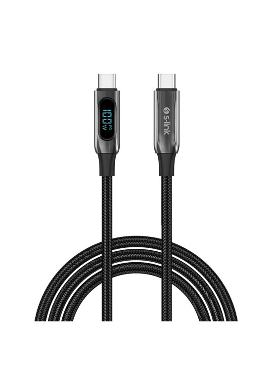 S-link Armor LED LCC-0100 100W 1m Type-C to Type-C PD Örgülü LED Başlıklı Siyah Hızlı Şarj Kablosu