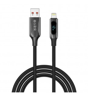 S-link Armor LED UL-012 12W 1m USB to Lightning PD Örgülü LED Başlıklı Siyah Hızlı Şarj Kablosu