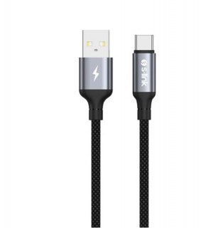 S-link Armor UC-01 12W 1.2m USB to Type-C PD Örgülü Metal Başlıklı Siyah Hızlı Şarj Kablosu
