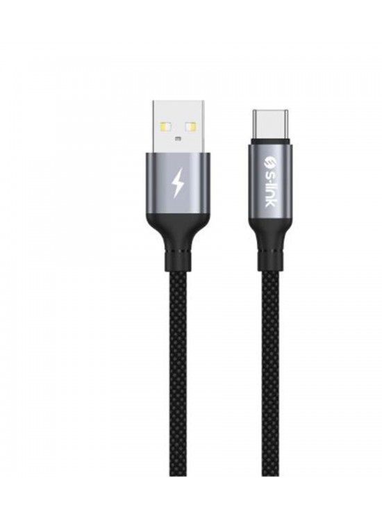 S-link Armor UC-01 12W 1.2m USB to Type-C PD Örgülü Metal Başlıklı Siyah Hızlı Şarj Kablosu