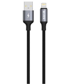 S-link Armor UL-01 12W 1.2m USB to Lightning PD Örgülü Metal Başlıklı Siyah Hızlı Şarj Kablosu