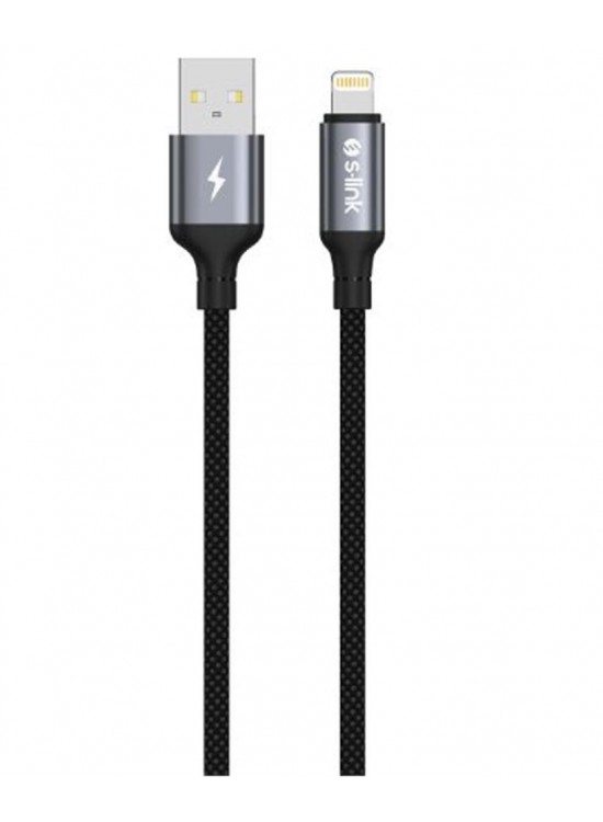 S-link Armor UL-01 12W 1.2m USB to Lightning PD Örgülü Metal Başlıklı Siyah Hızlı Şarj Kablosu