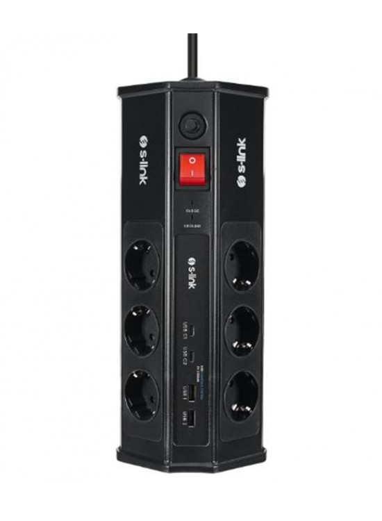 S-link PRZ03 PrizHive 3M 630 Joule 1.5mm 2 USB 2 TypeC 2.4A-5V 500V 6000V 6lı Akım Korumalı Priz