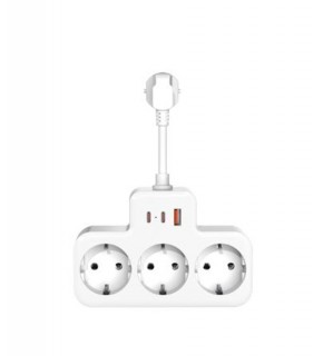 S-link PRZ07 Beyaz 3 Soketli 15mm 1 Usb 2 Type-C PD20W 1050 Joule Bakır Kablolu Akım Korumalı Priz
