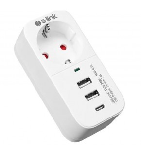 S-link SL-011 16A-250V 750 Joule 2 Usb 1 Type C 5V2.4A  Akım Korumalı Tekli Priz