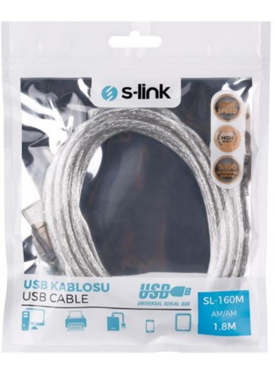 S-link SL-165M Usb AM TO AM 3m Şeffaf Kablo S-link SL-165M Usb AM TO AM 3m Şeffaf Kablo