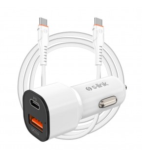 S-link SL-EC38PD TypeC to TypeC Kablolu 38W PD + USB QC3.0 Beyaz Araç Şarj Cihazı
