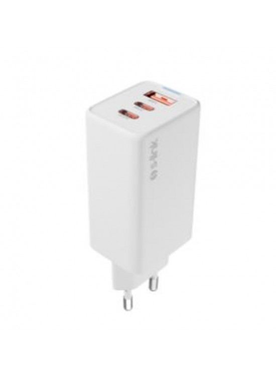 S-link SL-ECG65 2-USB-C + USB-A GAN PD 65W - QC 18W Type GAN PD-PPS Beyaz EV-NOTEBOOK Şarj Adaptör