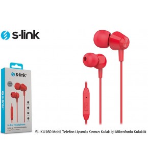 S-link SL-KU160 Mobil Telefon Uyumlu Kırmızı Kulak İçi Mikrofonlu Kulaklık