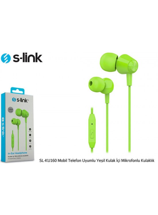 S-link SL-KU160 Mobil Telefon Uyumlu Yesili Kulak İçi Mikrofonlu Kulaklık