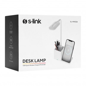 S-link SL-M9054 Siyah TypeC 10W Kablosuz Şarj Cihazı Kalemlikli Masa Lambası