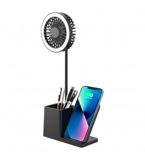 S-link SL-M9055 Siyah TypeC 10W Kablosuz Şarj Cihazı Fanlı Kalemlikli Masa Lambası