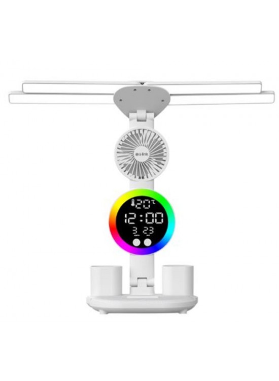 S-link SL-M9070 Glow Beyaz Dokunmatik Led Lamba Saat, Fan,Derece Kalemlikli Masa Lambası