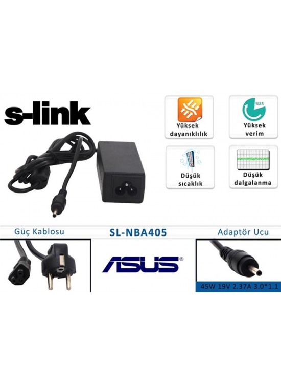 S-link sl-nba405 45w 19v 2.37a 3.0-1.1 Notebook Standart Adaptörü S-link sl-nba405 45w 19v 2.37a 3.0-1.1 Notebook Standart Adaptörü