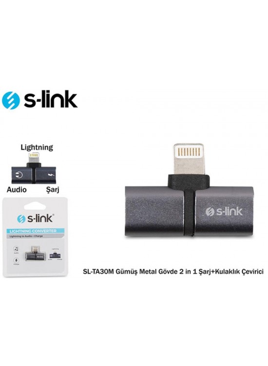 S-link SL-TA30M Lightning Gümüş Metal Gövde 2 in 1 Şarj+Kulaklık Çevirici S-link SL-TA30M Lightning Gümüş Metal Gövde 2 in 1 Şarj+Kulaklık Çevirici