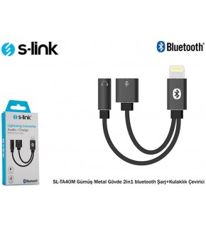 S-link SL-TA40M Lightning Gri Metal 2in1 bluetooth Şarj+Kulaklık Çevirici