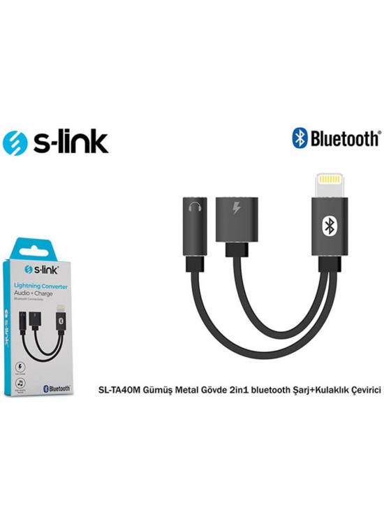 S-link SL-TA40M Lightning Gri Metal 2in1 bluetooth Şarj+Kulaklık Çevirici
