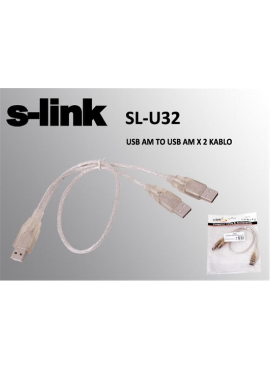 S-link SL-U32 Usb 2.0 Usb Erkek To 2x Usb Erkek 0.60cm Kablo S-link SL-U32 Usb 2.0 Usb Erkek To 2x Usb Erkek 0.60cm Kablo