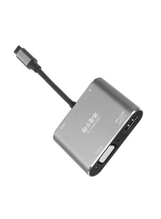S-link SL-USB-C85 4 in 1 Type C to, PD+HDMI+VGA+USB3.0 Çevirici Hub Adaptör