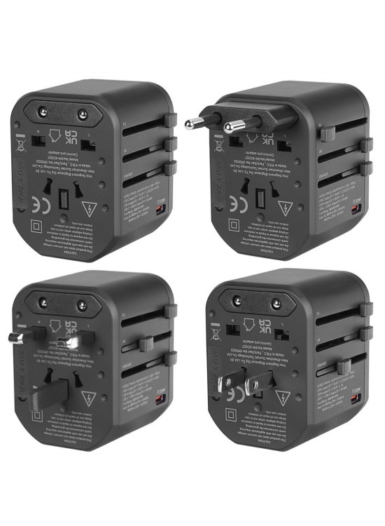 S-link SL-WL20PD 2-USB 2.4A + PD 20W Yedek Akım Sigortalı 100-240V Universal Çevirici Priz Adaptör