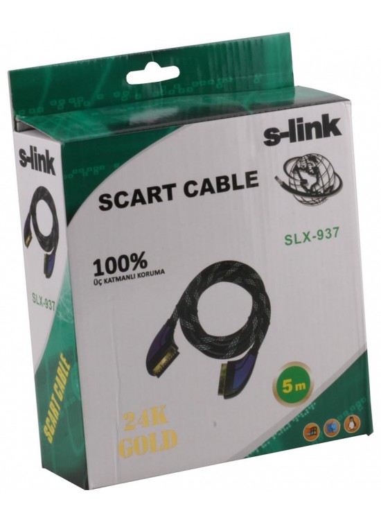S-link SLX-937 Scart To Scart  5mt Gold Kılıflı Kablo