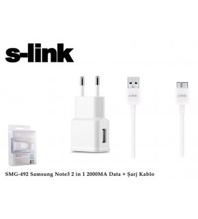 S-link SMG-492 2000mah Note 3 Şarj Kablo Priz Data Şarj Kablosu