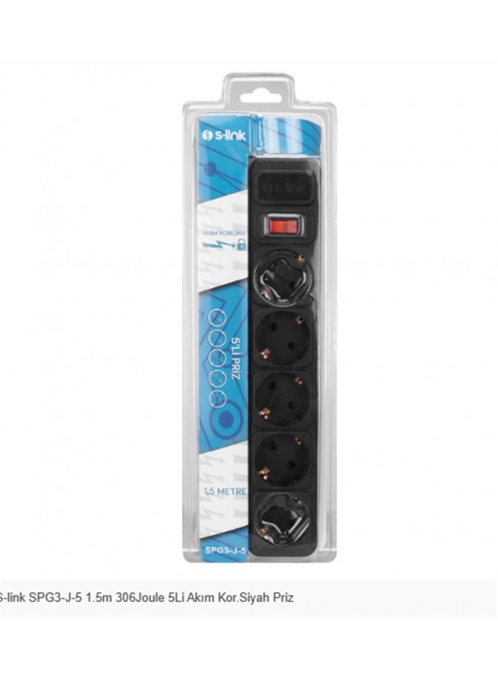 S-LINK SPG3-J-5 5li Siyah 1.5mt 306Joule Akım Koruyuculu Priz S-LINK SPG3-J-5 5li Siyah 1.5mt 306Joule Akım Koruyuculu Priz