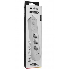 S-link SPG3-PD20  PD20W H05VV-F 3G1.0mm, 1.5m 3 lü 306 J Akım Korumalı Beyaz + Gri Priz