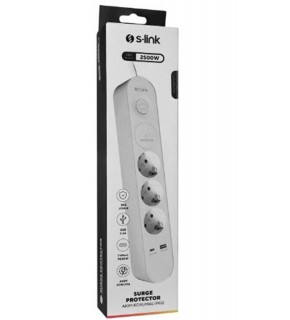 S-link SPG3-PD20  PD20W H05VV-F 3G1.0mm, 1.5m 3 lü 306 J Akım Korumalı Beyaz + Gri Priz