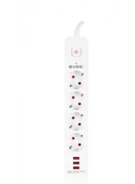 S-link SPG403U 1.5m 1.5mm 100 yüzde Bakır 750 Joule 3 Usb 5V2.4A 4lü Anahtarlı Akım Korumalı Priz S-link SPG403U 1.5m 1.5mm 100 yüzde Bakır 750 Joule 3 Usb 5V2.4A 4lü Anahtarlı Akım Korumalı Priz