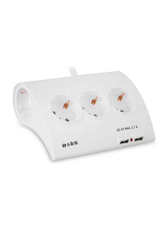 S-link SPG9-5-15 Akım Koruma ve 2 Adet 2.1A Usb Şarj Soketli Beşli Masaüstü Grup Priz