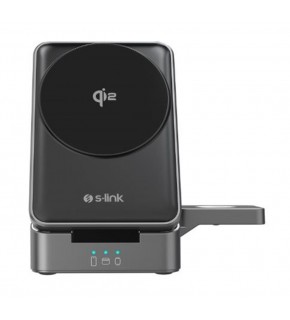 S-link SW-CWF116 Siyah Telefon Kulaklık Akıllı Saat 15W 3 in 1 Magsafe Qi2 Kablosuz Şarj Cihazı