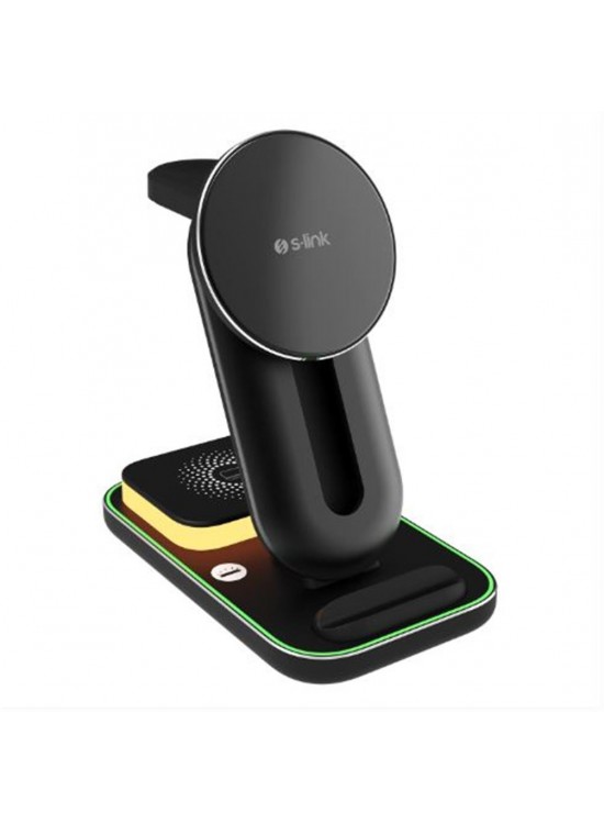 S-link SW-CWF117 Siyah Ayarlanabilir Standlı 15W 3 in 1 Magsafe Kablosuz Şarj Cihazıı