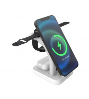 S-link SW-CWF130 Beyaz Telefon Kulaklık Akıllı Saat 15W 3 in 1 Magsafe Led Logo Kablosuz Şarj Cihaz