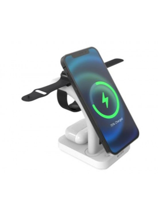 S-link SW-CWF130 Beyaz Telefon Kulaklık Akıllı Saat 15W 3 in 1 Magsafe Led Logo Kablosuz Şarj Cihaz