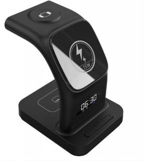 S-link SW-CWF130 Siyah Telefon Kulaklık Akıllı Saat 15W 3 in 1 Magsafe Led Logo Kablosuz Şarj Cihazı