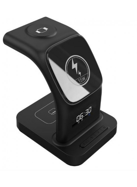 S-link SW-CWF130 Siyah Telefon Kulaklık Akıllı Saat 15W 3 in 1 Magsafe Led Logo Kablosuz Şarj Cihazı