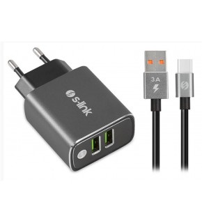 S-link SW-EHT36M 2 USB, 3.1A Metal Ev Sarj Cihazı ve Type-C Data + Sarj Kablosu
