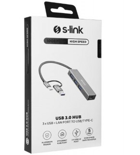 S-link SW-U332 Type-C - USB3.0 1000Mbps 3 Port Usb Gigabit Ethernet Adaptör