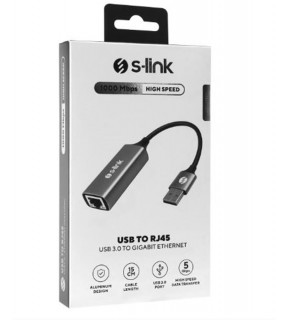 S-link SW-U334 Gri Metal USB 3.0 to RJ45 10-100-1000Mbps Gigabit Adaptör