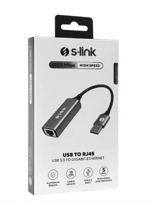 S-link SW-U334 Gri Metal USB 3.0 to RJ45 10-100-1000Mbps Gigabit Adaptör