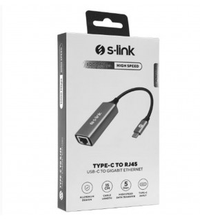 S-link SW-U336 Gri Metal Type-C to RJ45 10-100-1000Mbps Gigabit Adaptör