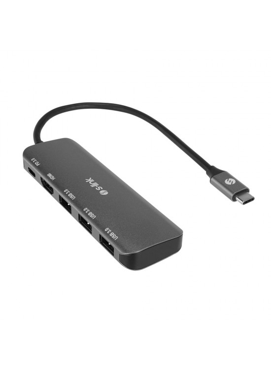 S-link SW-U518 Gri Metal USB 3.. to 3-USB3.0, 1-TypeC PD 1-4K HDMI Adaptör
