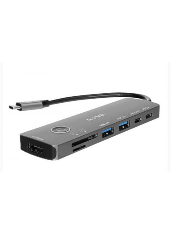 S-link SW-U707 HDMI Gri Metal 7 in 1 2-USB 3.0, 1-Type-C  HDMI 4K60HZ, SD ve TF Type C Hub Adaptör