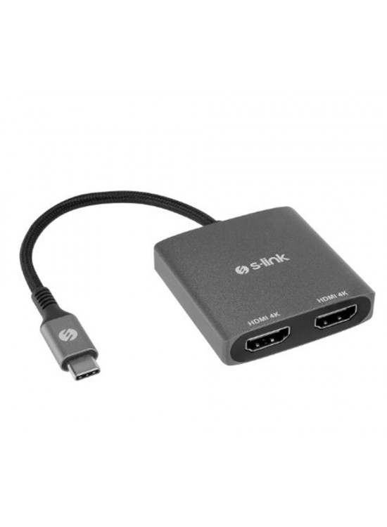 S-link SWV-USBC026 4K@30Hz Gri Metal Type-C to 2 port HDMI Adaptör S-link SWV-USBC026 4K@30Hz Gri Metal Type-C to 2 port HDMI Adaptör