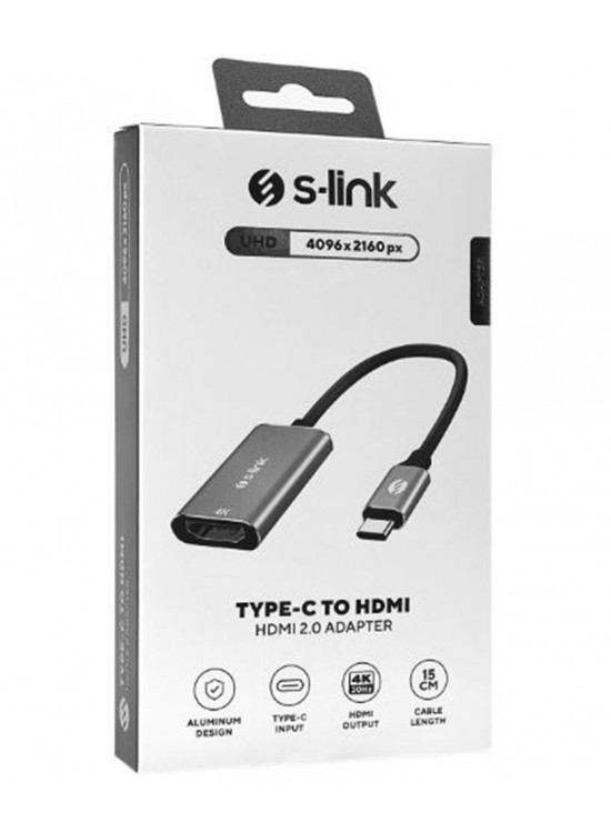 S-link SWV-USBC028 4K@30Hz Gri Metal Type-C to HDMI Adaptör S-link SWV-USBC028 4K@30Hz Gri Metal Type-C to HDMI Adaptör